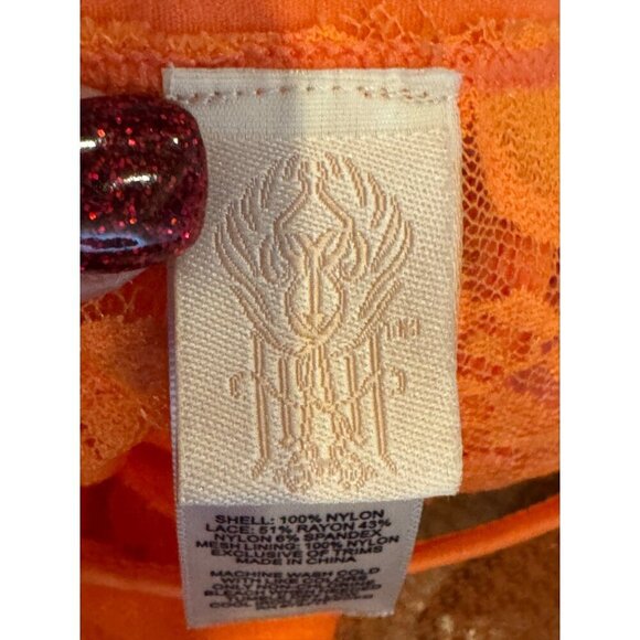 HAH Hot As Hell Bodysuit Women Medium Orange Sheer Lace Mesh Mama Jen - Picture 10 of 12